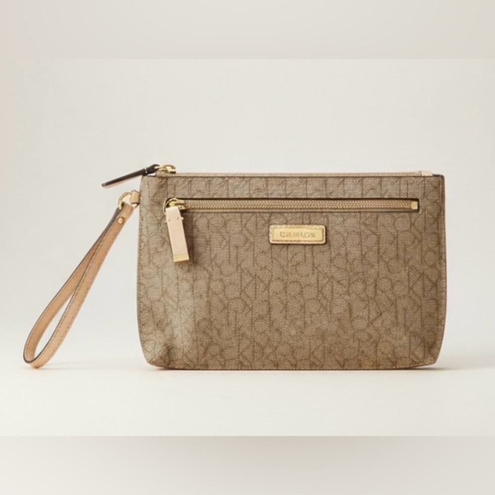 Calvin Klein Top Zip Monogram Wristlet Clutch - Picture 2 of 11